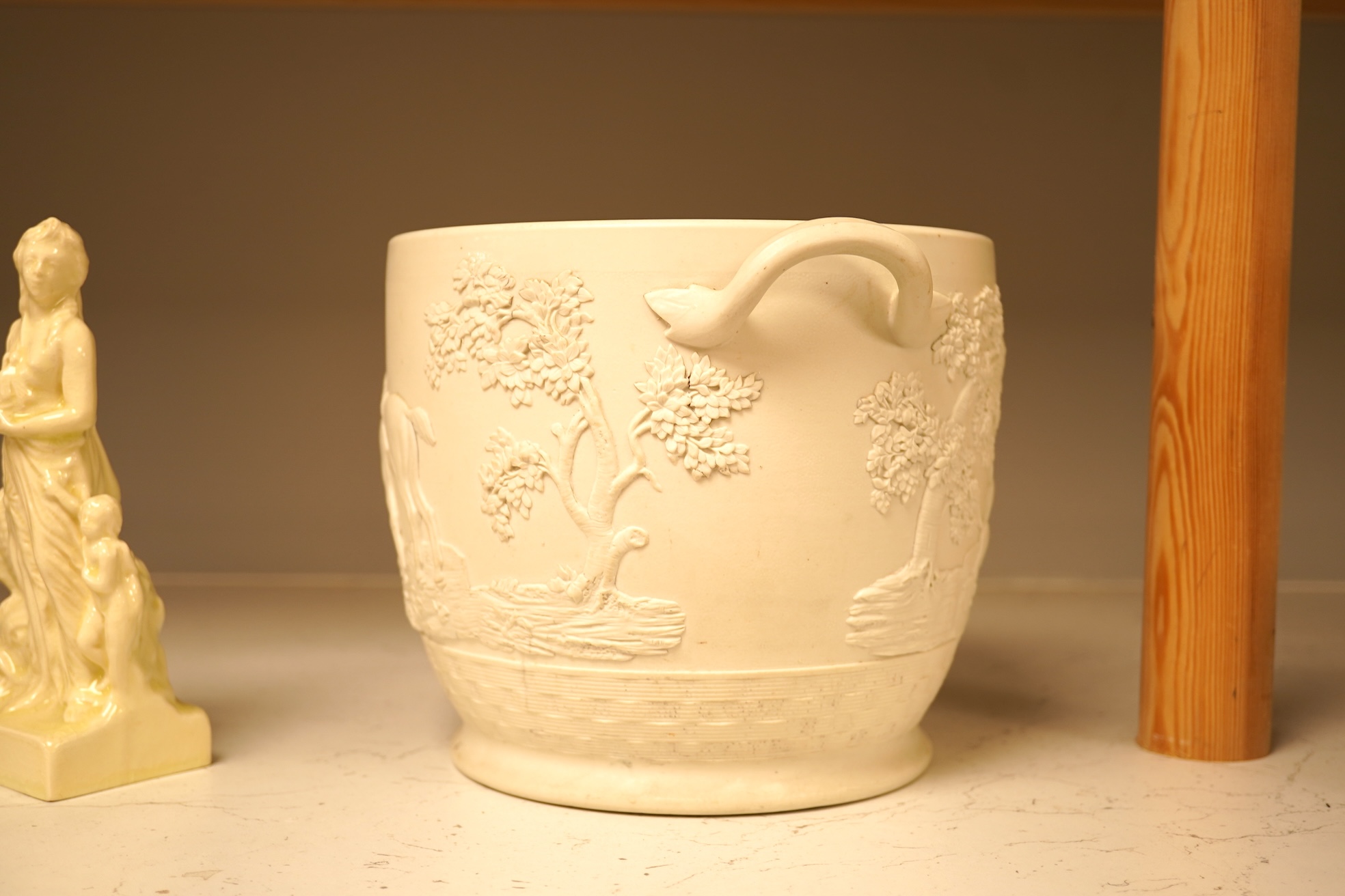 An Adams white stoneware wine cooler with hunting scene, 22.5cm